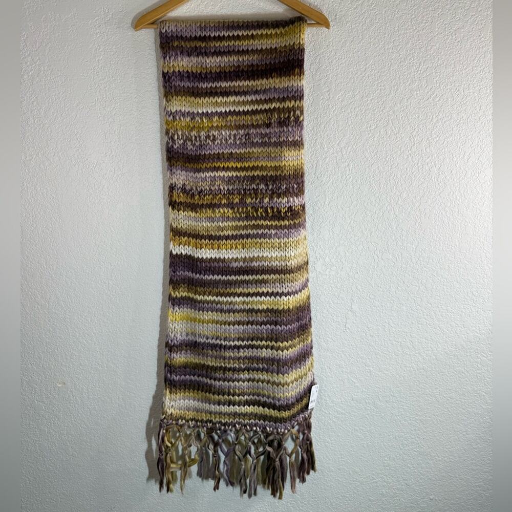 NWT Free People Purple & Ivory Multicolor hand Knit Scarf Boho Winter Resortwear